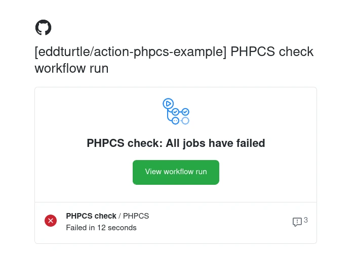 phpcs email from github action